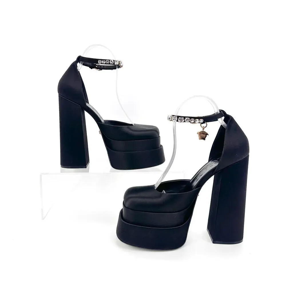 NIB Versace Aevitas Platform Pumps EU 37 US 7 Black Satin Crystal $1,575 - Picture 9 of 14